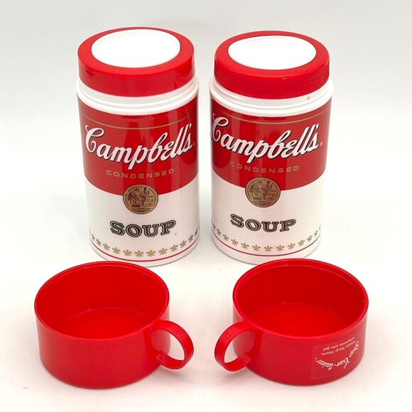 Campbells Soup Thermos Set Of 2 Vintage Style Insulated Containers Lids Handles - Picture 5 of 14